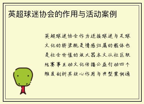 英超球迷协会的作用与活动案例
