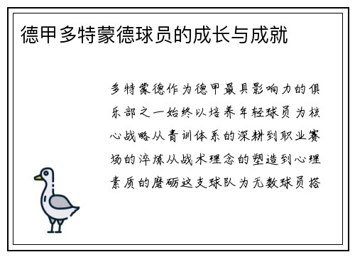 德甲多特蒙德球员的成长与成就